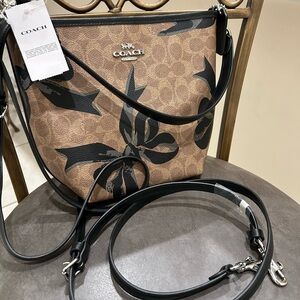 Coach Tan and Black Floral Crossbody Bag